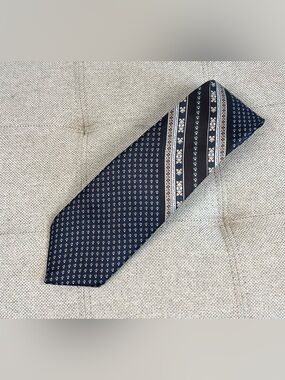 Vintage Yves Saint Laurent Silk Tie Necktie 55”X3” Designer Floral Stripes YSL